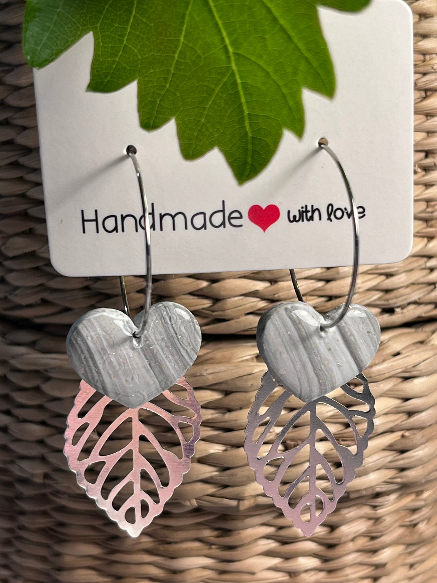 Stone heart'n leaf øreringe