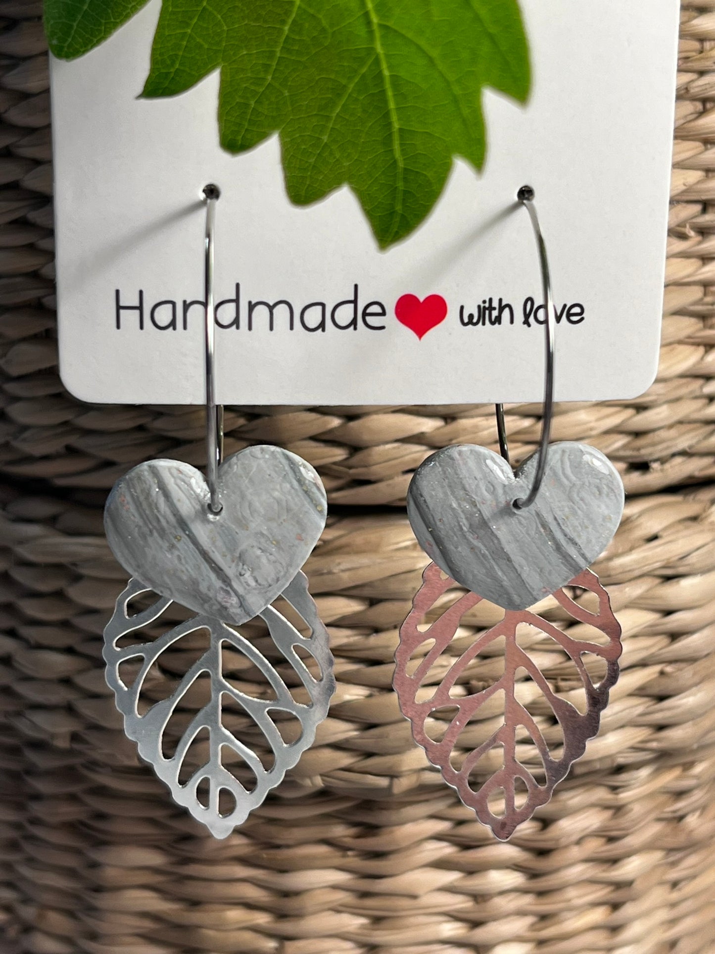 Stone heart'n leaf øreringe